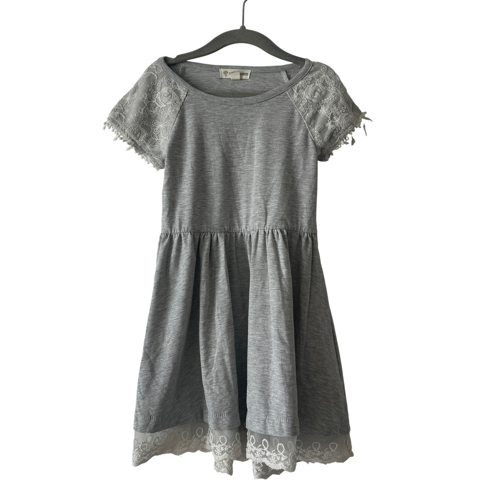Tucker + Tate Girls Grey Lace Sleeve Jersey Dress Size 5 GL319502LG Heathered